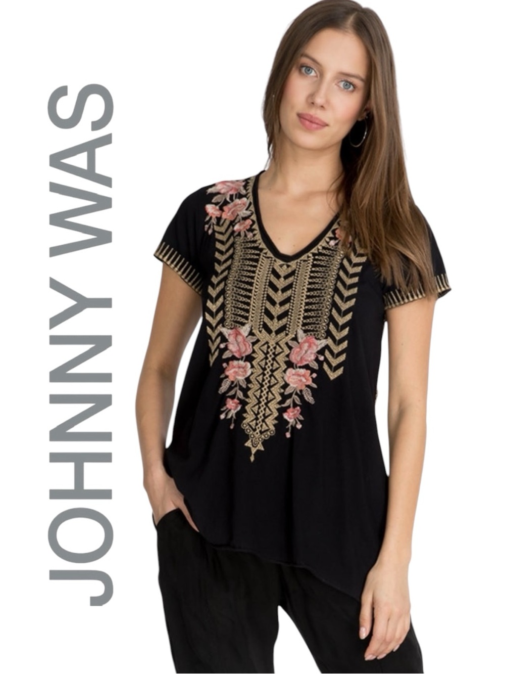 Johnny Was • Rianne Knit Black Drape Top || Medium